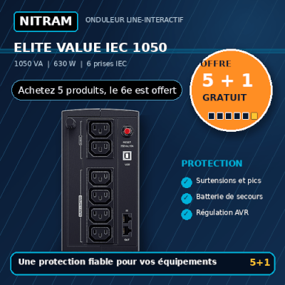 Onduleur Elite Value IEC 1050VA IECx4 5+1 gratuit